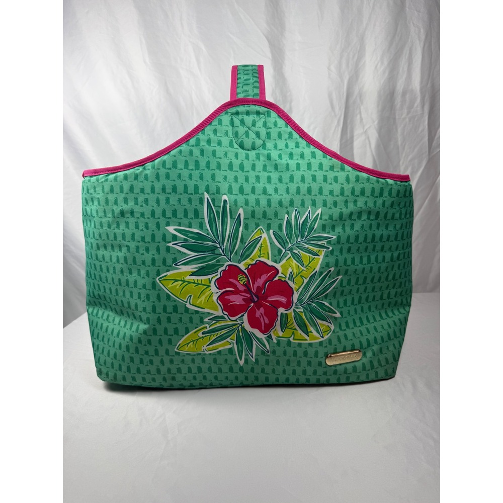 Tupperware‎ Tropical Hibiscus Insulated Cooler Tote Beach Bag Large Green Pink